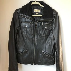 Michael Kors Black Leather Biker Jacket Size L